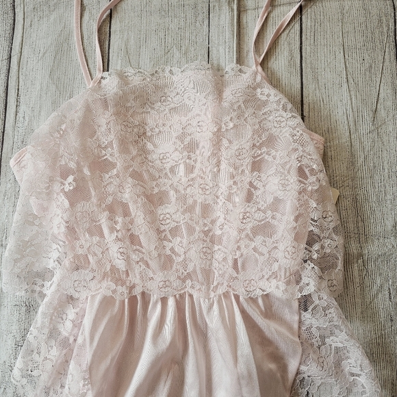 Vintage Union Made Size Medium Pink One Piece Teddy Lingerie Nylon Lace New Tag - Picture 2 of 7
